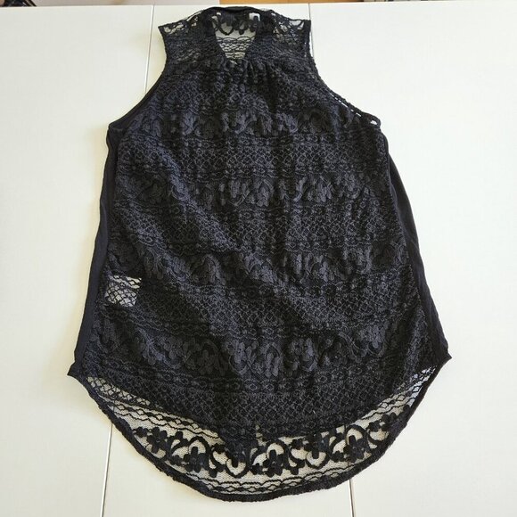 Axara Paris Top Women S Black Sleeveless Button Up High Low Hem Whimsigoth Lace - Picture 13 of 16